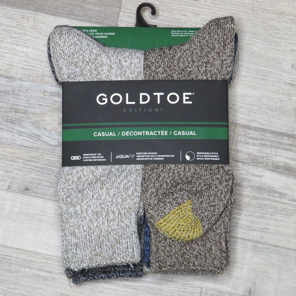 Gold Toe*Men's Crew Reinforced Toe Moisture Wicking Socks x 6 Pair~Shoe 6"-12.5"
